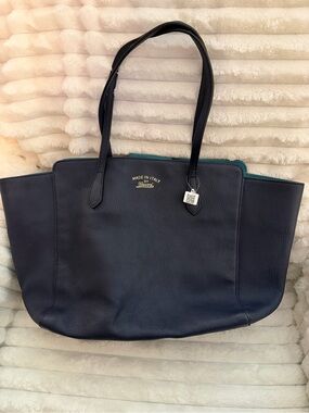 2014-2016 Gucci Swing Medium Leather Tote w/ Navy Blue/Soft Turquoise colorway